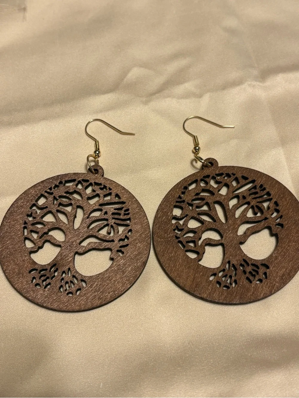 Boho Tree of Life Wooden Earrings Brown NWT